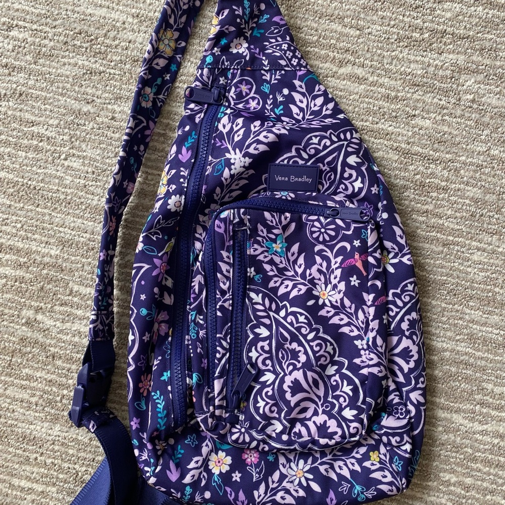 Vera Bradley Blue and Purple Floral Sling Backpack